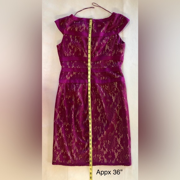 Adrianna Papell Lace Cap Sleeves Maroon Sheath Dress Midi (6) - Picture 13 of 17